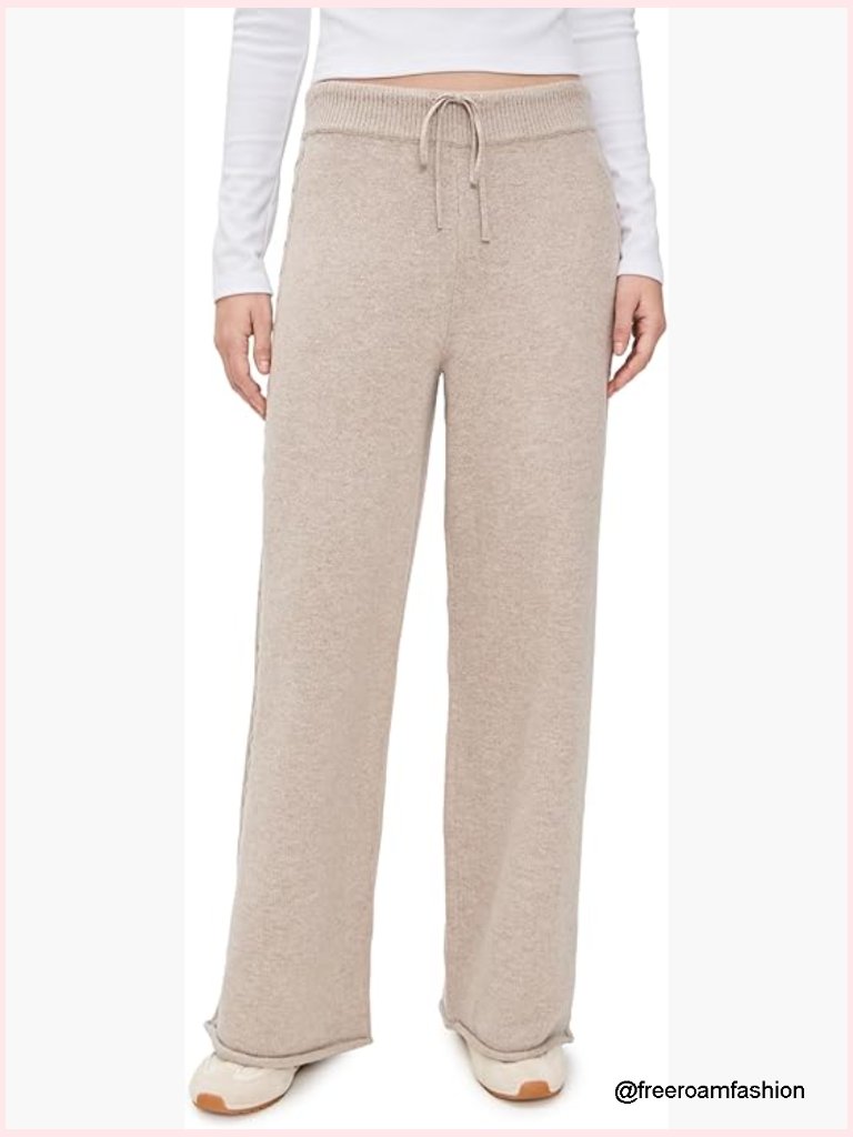 Mid-Weight Stretch Knit Cable Knit Sweater Pants With Drawstring Waist